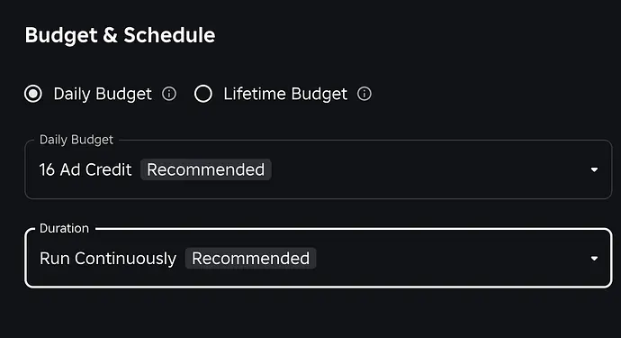 Roblox Ads Manager Budget and Schedule