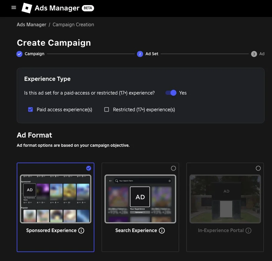 Roblox Ads Manager Campaign Creation