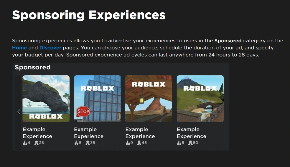 Roblox Sponsored Experiences